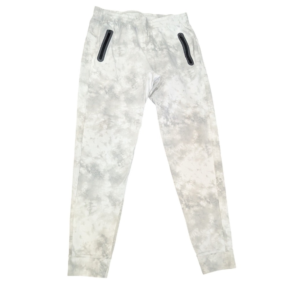 Old Navy Active Dynamic Fleece Tie Dye Joggers Mens MEDIUM White Gray Zip Pocket